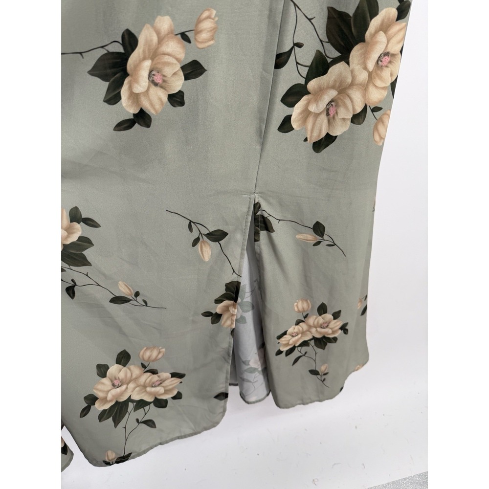 Anrabess Sage Green Floral Maxi Dress Faux Wrap V-Neck Cottagecore Boho M - Picture 2 of 7